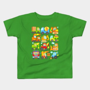 Kids Construction Design with Many Cars, Vehicles and Machines Kids T-Shirt